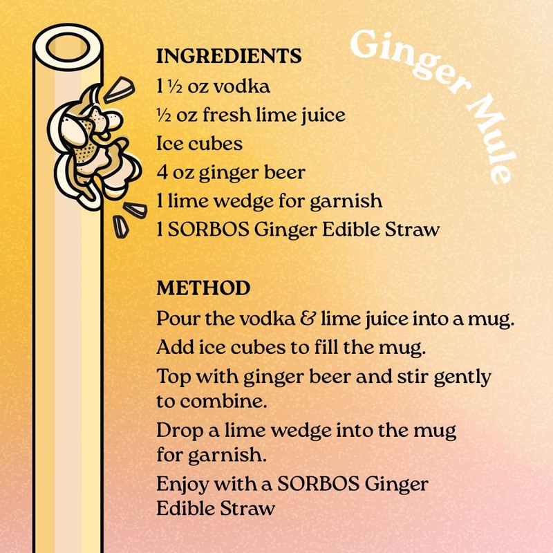 Sorbos Edible Straws, Ginger Flavored, Sustainable, Individually Packaged, No Plastic,