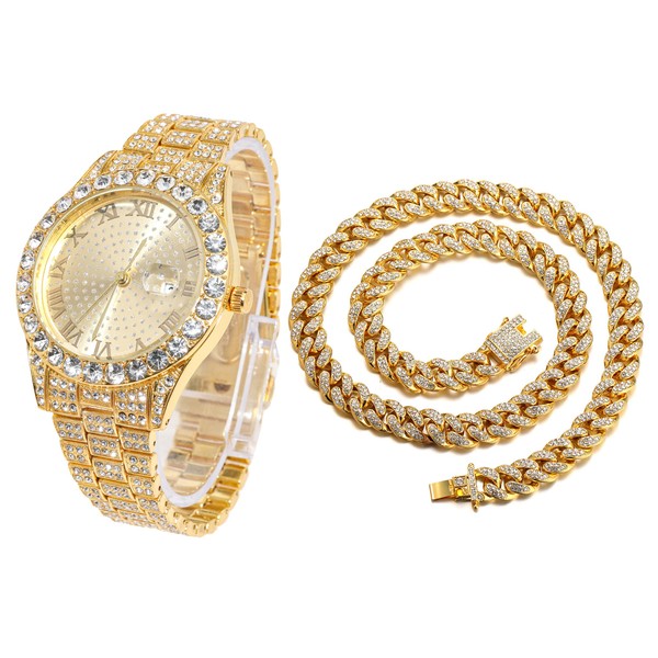 Halukakah Men's Diamond Gold Watch, 18 K Real Gold-Plated/Platinum White,