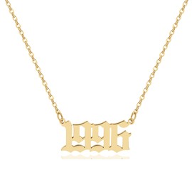 Birth Year Number Necklace Old English Number Pendant Necklace Stainless Steel Friendship Necklace Jewelry for Women and Girl 1980-2020 (1996)