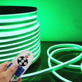 IEKOV LED NEON Light, AC 110-120V Flexible LED Neon Strip Lights, 120 LEDs/M, Dimmable, Waterproof 2835 SMD LED Rope Light + Remote Controller for Party Decoration (32.8ft/10m, Green)
