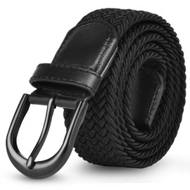 flintronic Unisex Fabric Belt, Stretch Belt, Elastic Fabric Belt, Stretch Braided Stretch Belt, Stretchy Belt for Men and Women, Width 3.3 cm/Length 107 cm, A-Black-A