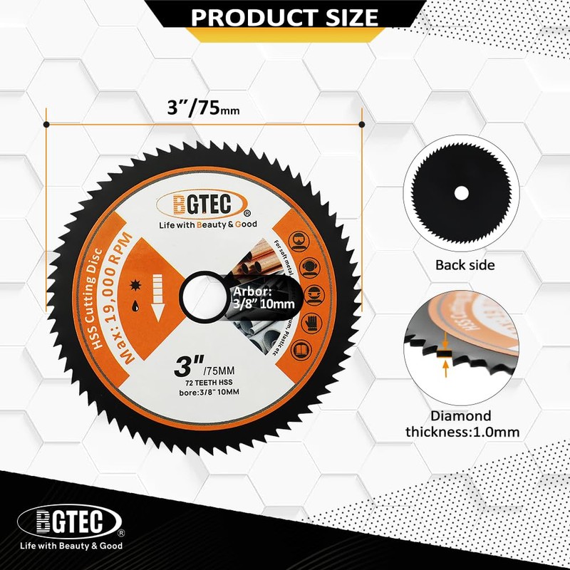 HSS Circular Saw Blade -BGTEC 5pcs 75mm/3" 72T 10mm Bore