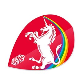 Unicorn UltraFly Dart Flights | Rainbow Unicorn Design | Red Background | Ultra Durable 100 Micron Polyester PET | Xtra Shape