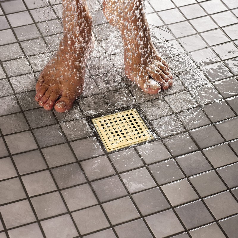 RANDOM Brushed Gold Shower Drain Square 6 Inch Shower Floor