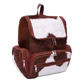 Cowhide Genuine Leather Backpack with Laptop Compartment – Travel Bag, Western Diaper Bag for Women (Tan panda)