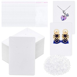 Anezus White Earring Packaging Kit - 400 Pcs with Display Cards, Self-Sealing Bags, Earring Backs & Necklace Cards