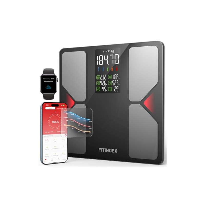 FITINDEX Smart Scale with BMI, Body Fat, Muscle Mass, Scale