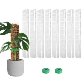 EOX 8 Pcs 15 Inch Plastic Moss Pole for Monstera, D Shaped Poles for Climbing Plants Work with Sphagnum Moss, 106 Inch Plant Stake Set of 8, Garden Ties