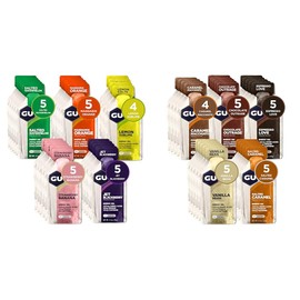 GU GU Energy Original Sports Nutrition Energy Gel, 24-Count, Assorted Fruity Flavors & Original Sports Nutrition Energy Gel, 24-Count, Assorted Indulgent Flavors