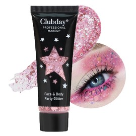 Gl-Turelifes Face Body Glitter Gel Sequins for Eyes, Lips, Hair, Nails, Face and Body with Mermaid Flakes Chunky Glitter Festival Accessories 30 ml (#04 Pink)