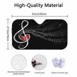 Treble Love and Music Notes Windshield Sun Shade Car Front Window Shades for Car Accessories Sun Heat UV Rays Visor for Universal Cars SUV Truck 51 x 27.5 Inch