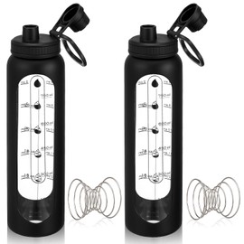 LemonRoad 2 Pcs Protein Shaker Glass Bottle 34oz/1l with 2 Stainless Steel Ball, Shaker Cups Set for Protein Mixes Portable Powder Mixer Blender Water Bottle for Gym Workout Sports