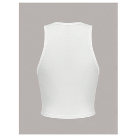 WDIRARA Women's American Flag Letter Print Crop Tank Top Round Neck Sleeveless Tee Shirt White Small