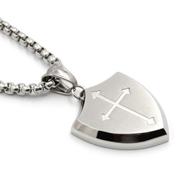 Lemu Mens Cross Necklace Shield Armor of God Pendant with Bible Verse Joshua 1:9 Stainless Steel Chain Length 18''