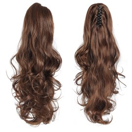 Ponytail Extension Claw Clip in 22" Synthetic Hairpiece for Women Girls Kids Lady Hair Piece Wavy High Pony Tails Synthetic Heat Long Curly Hairpiece for Daily Party use Light Brown