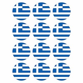 Pack of 12 Stickers Greece Round 4 cm Greece Flag Weatherproof and UV Protection Set