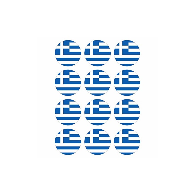Pack of 12 Stickers Greece Round 4 cm Greece Flag