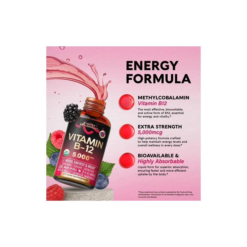 Vitamina B12 Sublingual Gotas Orgánica 5000 Mcg Vegano Sabor