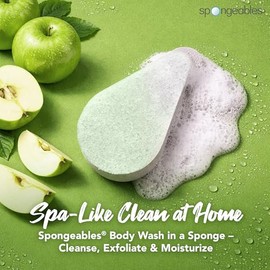Spongeables Gel de baño anticelulítico en una esponja, reduce la apariencia de celulitis, hidratante y exfoliante para el cuerpo, aroma de manzana verde, más de 20 lavados, 1 unidad