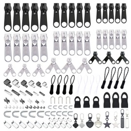 140 Pcs Zipper Repair Kits, Zipper Pull Slider Fixer Replacement Kit, Universal Zipper Sliders Fixer Zipper Stops Retainer Zipper Charms Zipper Pull Replacement for Jackets Coats Backpack