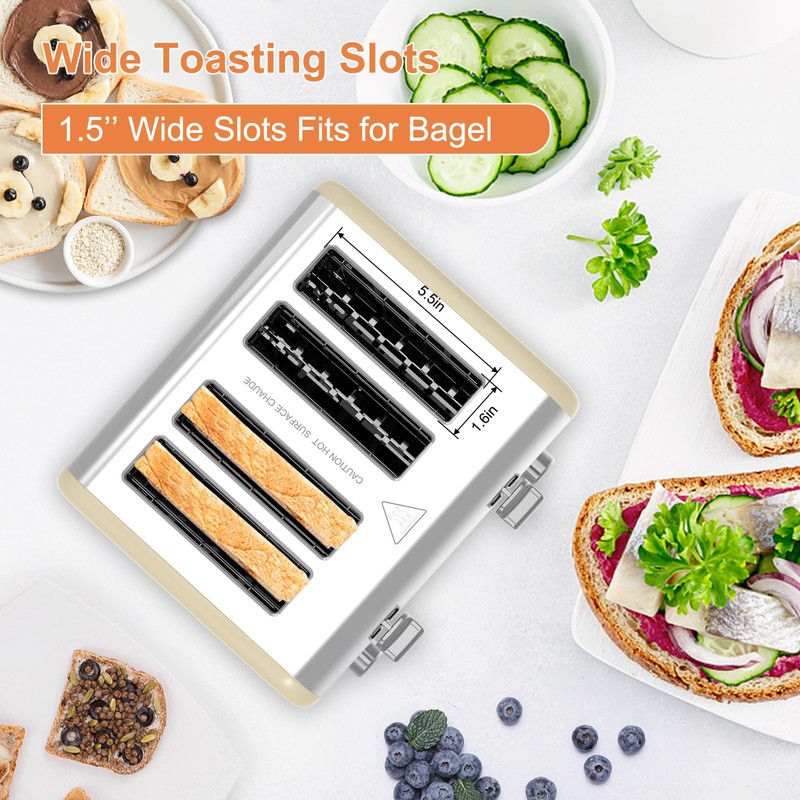 Toaster 4 Slice, KitchMix Bagel Stainless Toaster with LCD Timer,