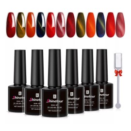 Shinetour Esmaltes Uñas Gel Uñas Efecto Ojo Gato 3d+doble Iman,6 Uds