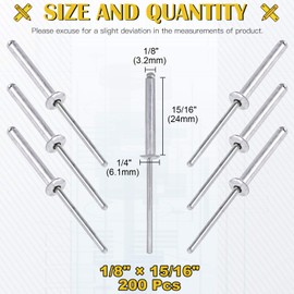 Mardatt 200Pcs Aluminum Blind Rivets 1/8 x 15/16 Inch (3.2x24mm) Pop Rivets Decorating Fastener Core Pulling Rivets for Sheet Metal, Woodworking, Industrial