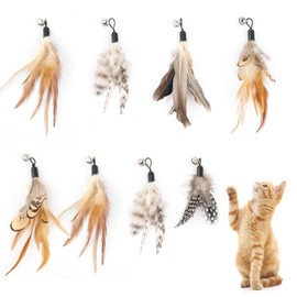 Neerow Pack of 8 Cat Toy Feathers with Bells, Colourful Cat Angel Pendants, Feather Toy for Cats Made of Natural Feathers, Replacement Feathers Accessories for Movement and Interactive Play (Natural