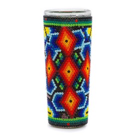 MEXTEQUIL Huichol Beaded Shot Glass – Art Chaquira with Xirarrika Deity Figures – Mexican Folk Art Gift (God’s Eye)
