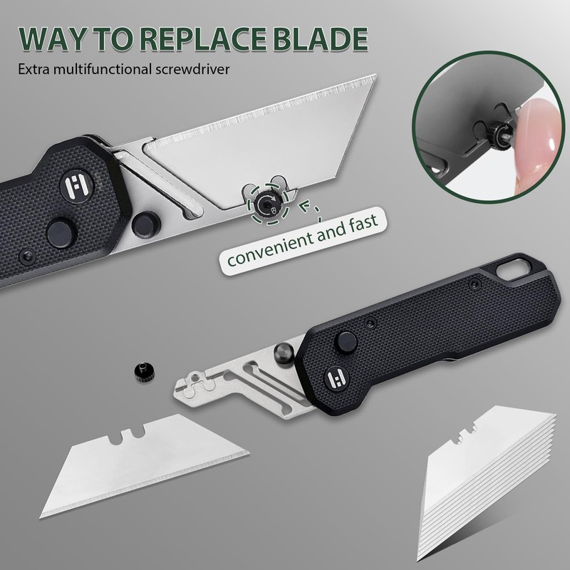 Vectron Folding Utility Knife, 2.36" SK2 Blade(Included extra 10pcs) Pocket