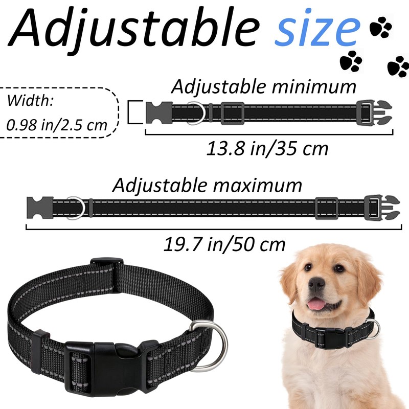 Reflective Adjustable Dog Collar, Soft Nylon Breathable Pet Collar, Quick