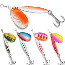 5 pcs Metal Spinner Blade Lure 2.5in/0.3oz Fish Shape Flash Spinner Bait with Rotating Blades for Bass Trout Pike, Saltwater Freshwater Long Cast Vibration Fishing