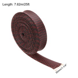 Rebower 25ft PET Expandable Wire Loom 1.25 Inch, PET Braided Wire Sleeving Cable Management Sleeve Tubing [for Audio Video Home Office Cord Protector]-Black, Red