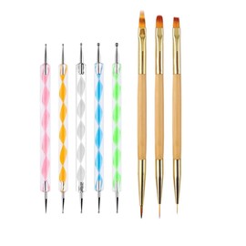 FULINJOY 5PCS Dotting Pens and 3PCS Nail Painting Brushes, Double-Ended Acrylic Nail Art Liner Brush Dotting Pen for Gel Polish Nail Paintings 3D Nail Pattern Detail Brush, Nail Art Design Tools