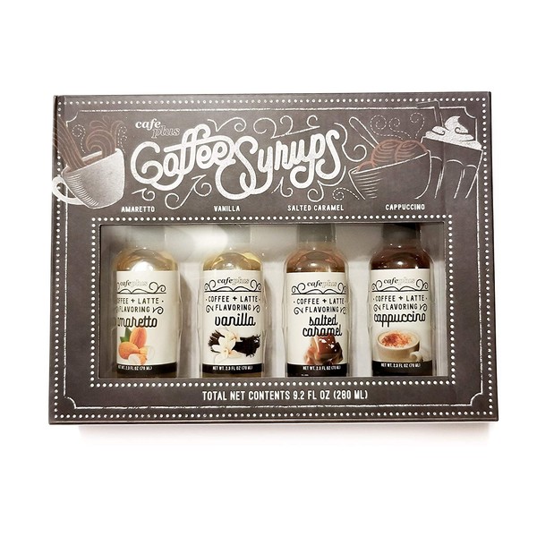 Coffee Syrups - Coffee + Latte Flavoring - Amaretto, Vanilla, Salted Caramel, Cappuccino - 2.3 Ounces Each