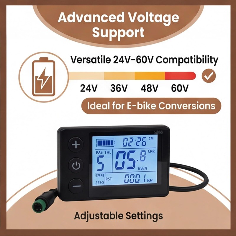 Lausixy S866 Electric Bicycle Display, 24V 36V 48V Ebike LCD