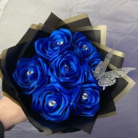 handmade Mini ribbon flower bouquets (read description for sizing) - Basic bouquet: Yellow, Wrapping paper: Black