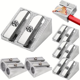 Durable Metal Pencil Sharpener, 4 Counts/set 1/2 Hole Handheld Wedge Design Pencil Sharpener, Writing Tools for School, Office, Art Projects - Color: Silver, Specification: Single Hole*4 Counts