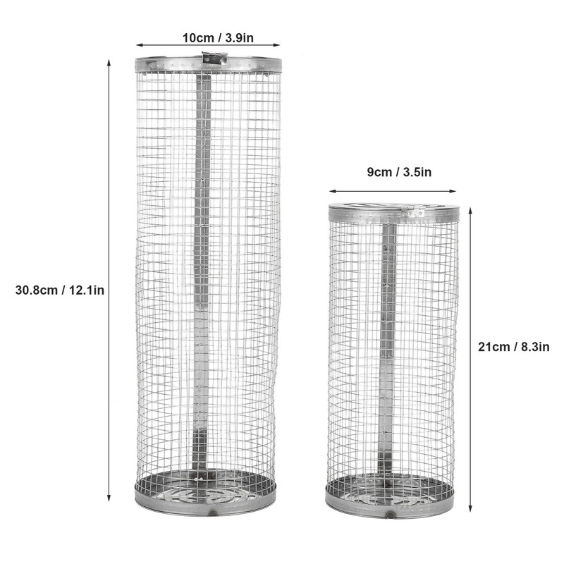 2PCS BBQ Net Tube Stainless Steel Barbecue Grill Basket Rolling