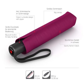 Knirps A.200 Medium Duomatic Pocket Umbrella, Compact and Storm-Proof, Wind Tunnel-Tested – Dark Violet