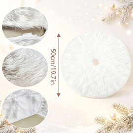 YGWAPJL White Faux Fur Christmas Tree Skirt 50cm / 19.7" – Soft Plush Mini Xmas Tree Mat Base Cover, Snowy White Fluffy Christmas Tree Collar for Small Tabletop Trees & Holiday Winter Decor