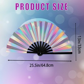 WUYUEJXI Large Glitter Holographic Rave Hand Fan, Clack Laser Colors Hand Rave Fan ，for Music Festival,Club, Party, Dance，Disco, Neon, Glow Party Decorations ﻿