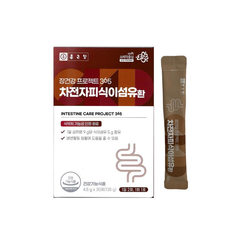 Jongkundang 종근당 장건강 프로젝트 365 차전자피 식이섬유환 4.5g x 30포