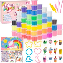YasTant 56 Pack Butter Slime Kit for Girls and Boys Ages 3-12, Non Sticky Kids Slime Kits 3-12, Small Slime Party Favors with Charms, Cutters, and 4 Creative Playing Modes