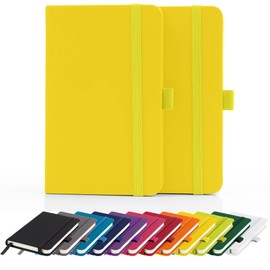 Savvy Bee 2 x Notebooks, Double Pack A6 Notebook New Lined Pocket Hardback Small Journal with pen loop, elastic closure and ribbon marker 196 pages / 98 sheets Notepad Notes Pad (Yellow)