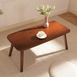 Baveke Folding Coffee Table- Foldable Floor Tables, Mid Century Coffee Table for Living Room, Small Coffee Tables Solid Wood Japanese Low Table for Sitting on Floor, No Assembly, 39.4''-Brown