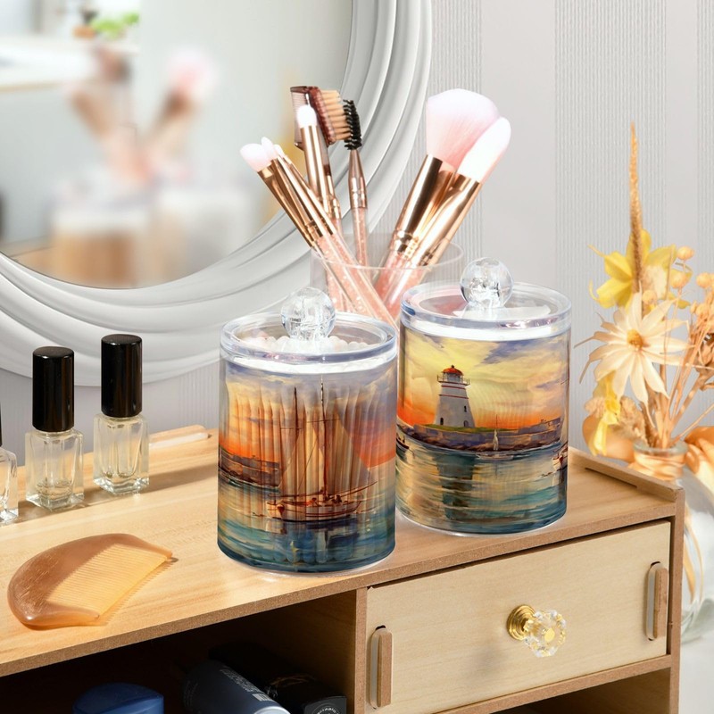 Zhirexin Lighthouse Ship 2PC Airtight Transparent Plastic Storage Jar, Food