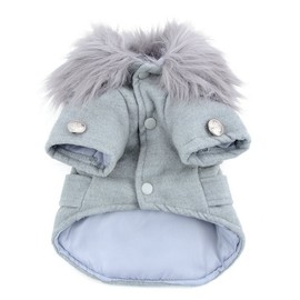 Pet Cat Dog Clothes European Woolen Fur Collar Coat Small Dog Cat Pet Clothes Costume Light Grey XL