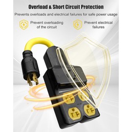 AUGREX Generator Adapter Extension Cord L14-30P to 4X 5-20R/5-15R & L14-30R, 4 Prong 30 Amp to 110V, Twist Locking to 15 Amp/20 Amp Household Outlet, 125/250V 7500 Watts