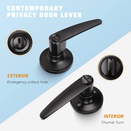 KNOBWELL 10 Pack Matte Black Door Handle Door Lever Set, Privacy Bed and Bath Leverset Lockset, Reversible for Right or Left Side Matte Black Finish